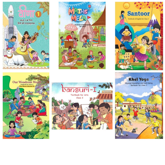 NCERT Santoor, Math's Mela, Veena, Our Wondrous World, Bansuri-1 & Khel Yoga Physical Textbook For Class 3 (Set of 6 Books) - Latest Edition