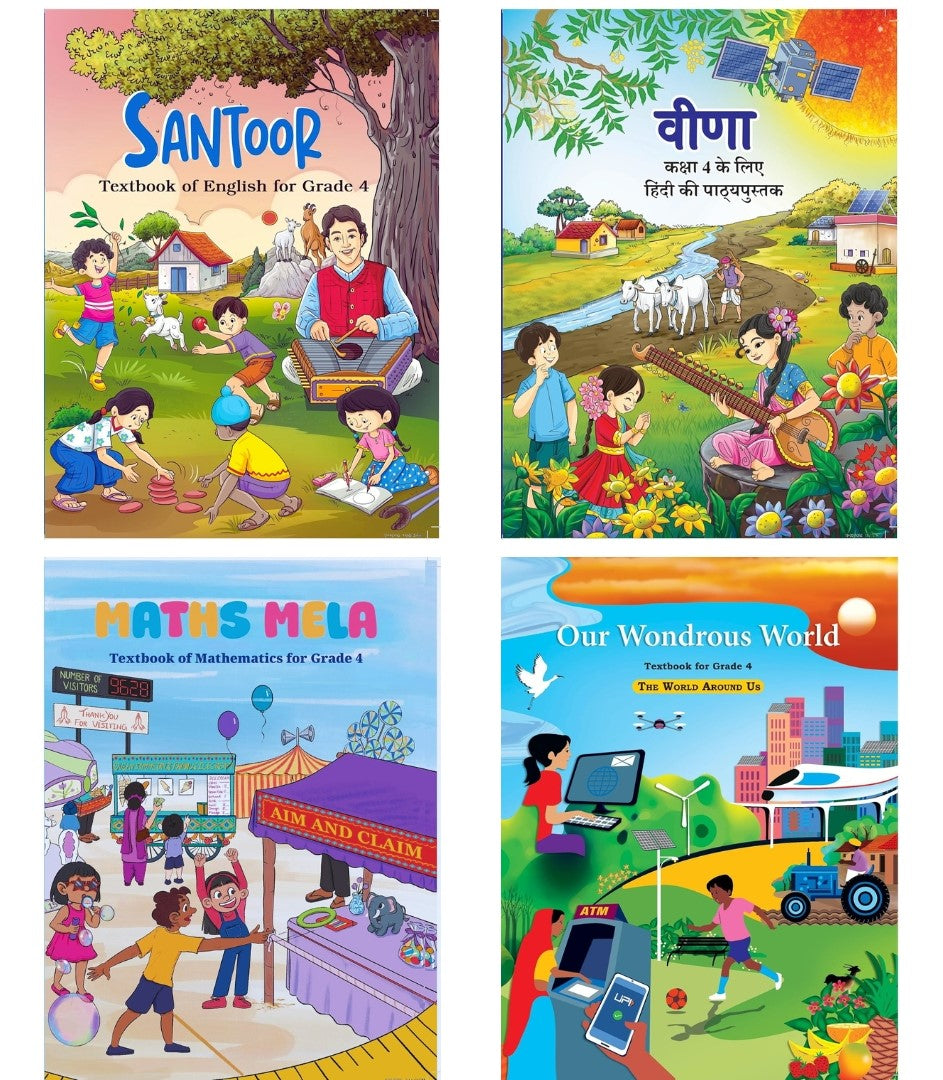 NCERT Maths Mela, Veena, Santoor & Our Wondrous World Textbook For Class 4 - Set of 4 Books - Latest Edition