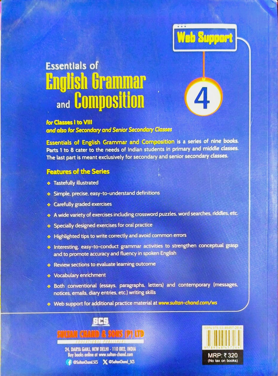 Sultan Chand - Essentials of English Grammar and Composition for Class 4 by Rajendra Pal I H.C. Katyal I Snigdha Budhiraja - Latest for 2026-27 Edition