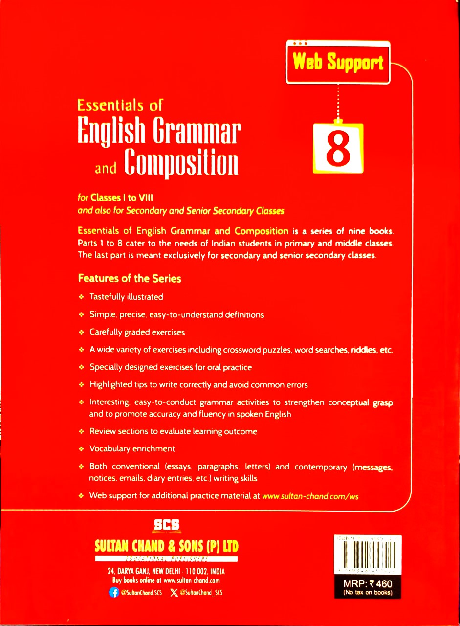 Sultan Chand - Essentials of English Grammar and Composition for Class 8 by Rajendra Pal I H.C. Katyal I Snigdha Budhiraja - Latest for 2026-27 Edition