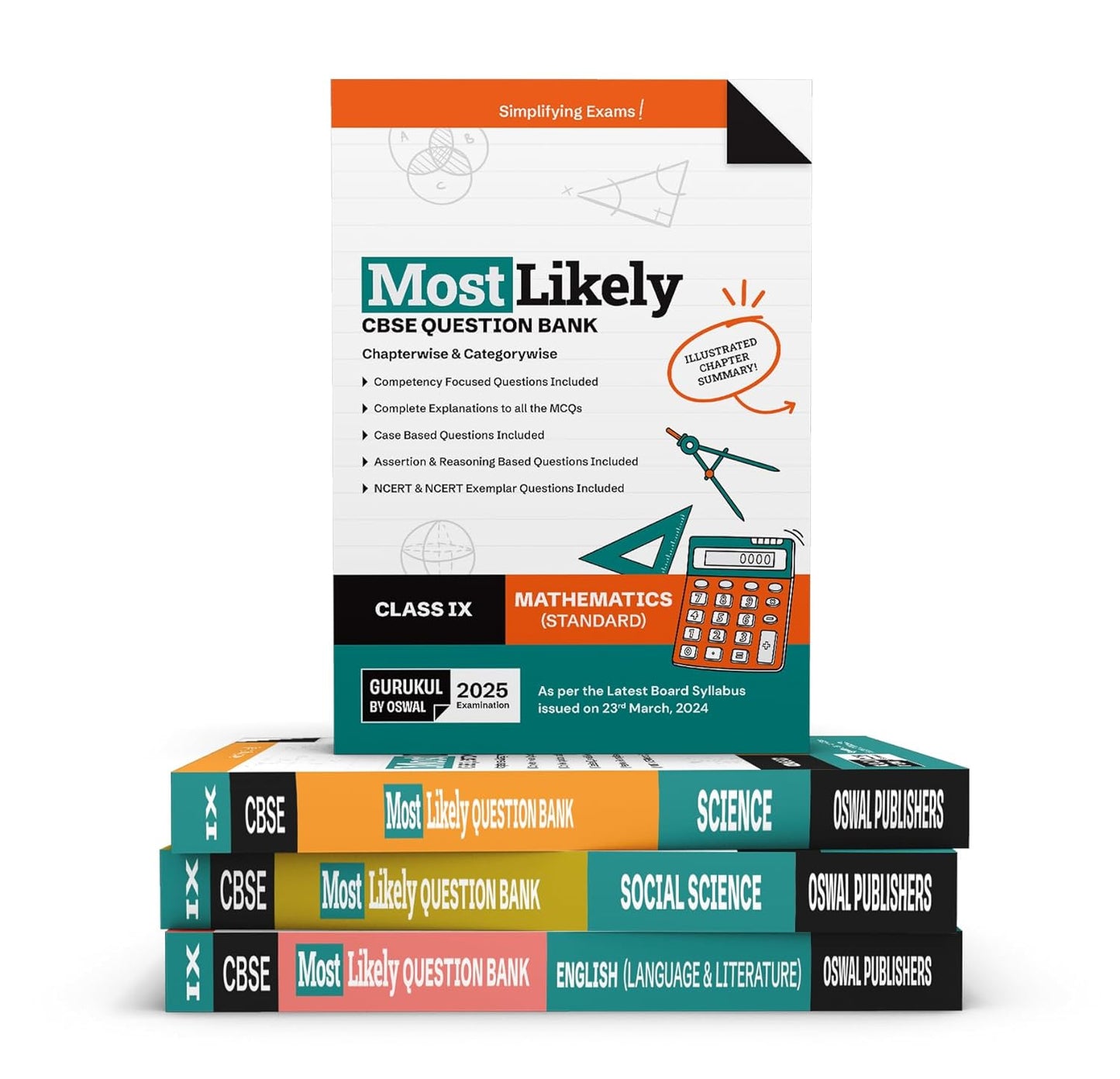 Oswal Gurukul Mathematics (Standard), Science, Social Science & English  Most Likely CBSE Question Bank Class 9 - Set of 4 Books - Latest  for 2025 Examination - Paperback