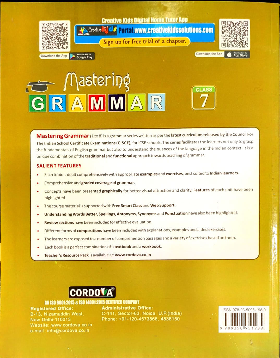 Cordova ICSE Mastering Grammar for Class 7 - Latest for 2026 Session. Paperback