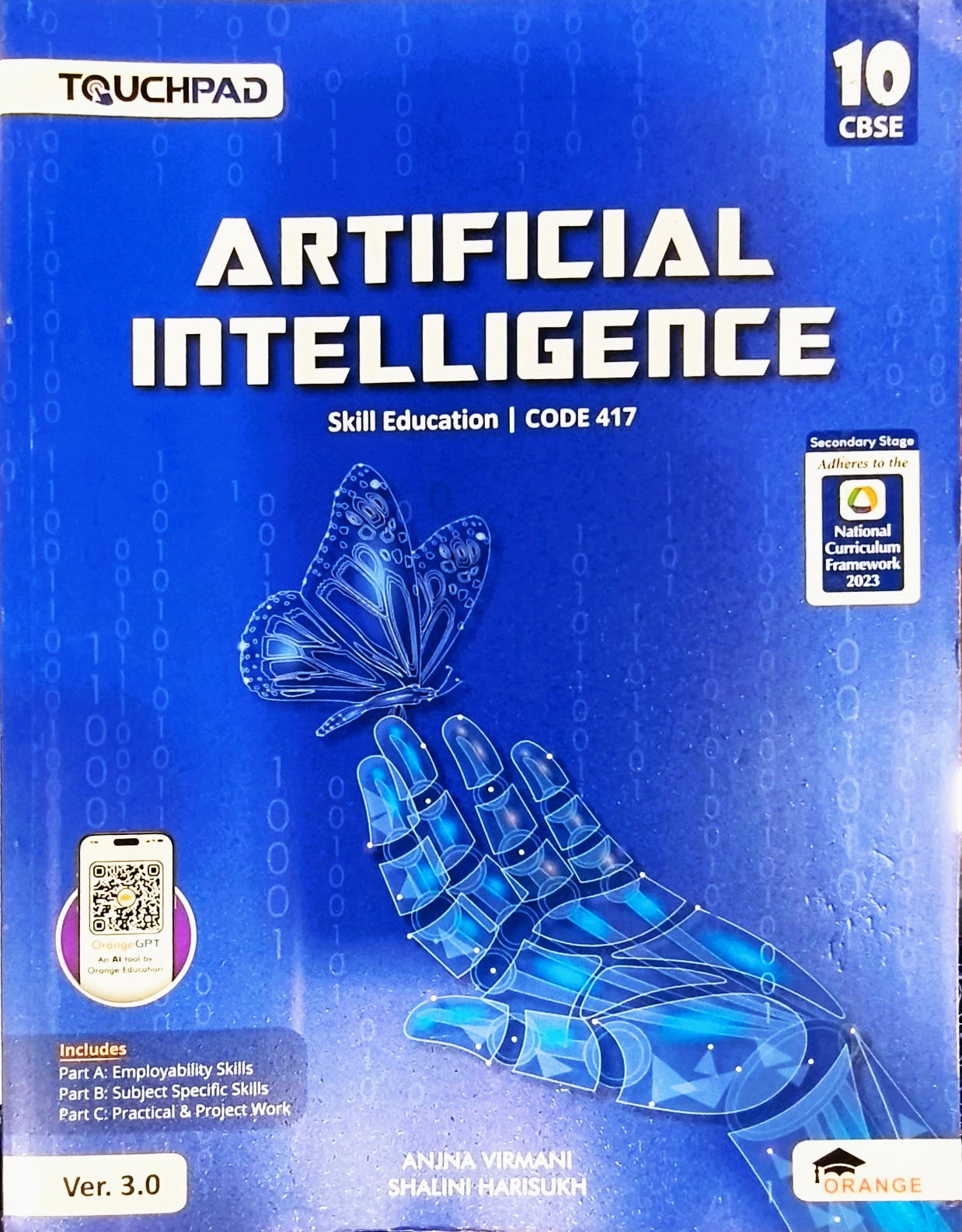 Orange Touchpad Artificial Intelligence For Class 10 I Skill Education I Code 417 I Version 3.0  - Latest for 2026 Examination