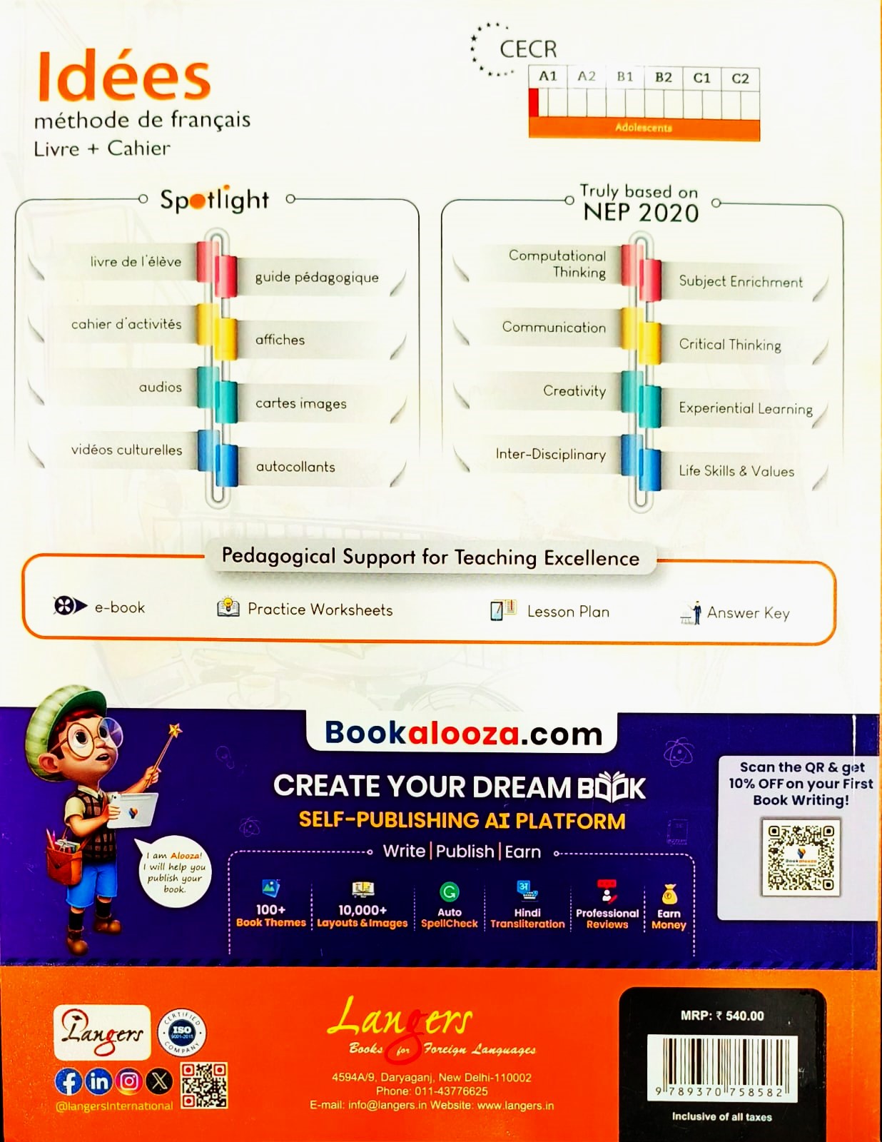 Langers Idees Methode de Francais (Livre + Cahier) Textbook for Debutant (Ver.3) _ Latest Edition (Beginner Level)
