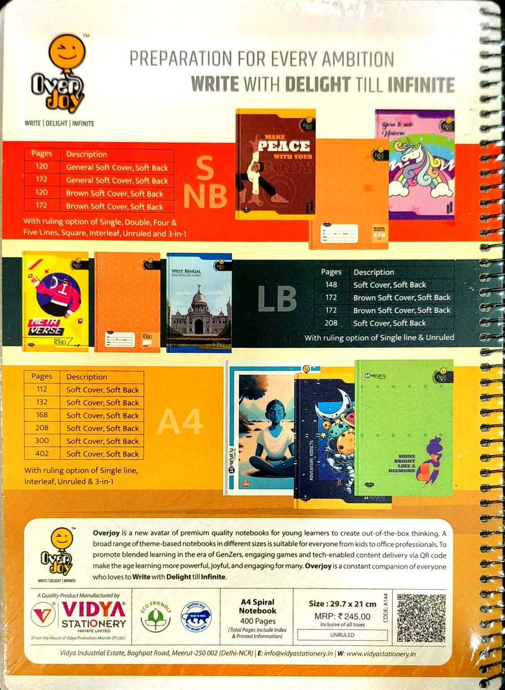 Vidya Stationery A4 Premium Spiral Notebook | 400 Pages | Pack of 2 | Regular Size 29.7 X 21 cm I Eco-Friendly | Made in India