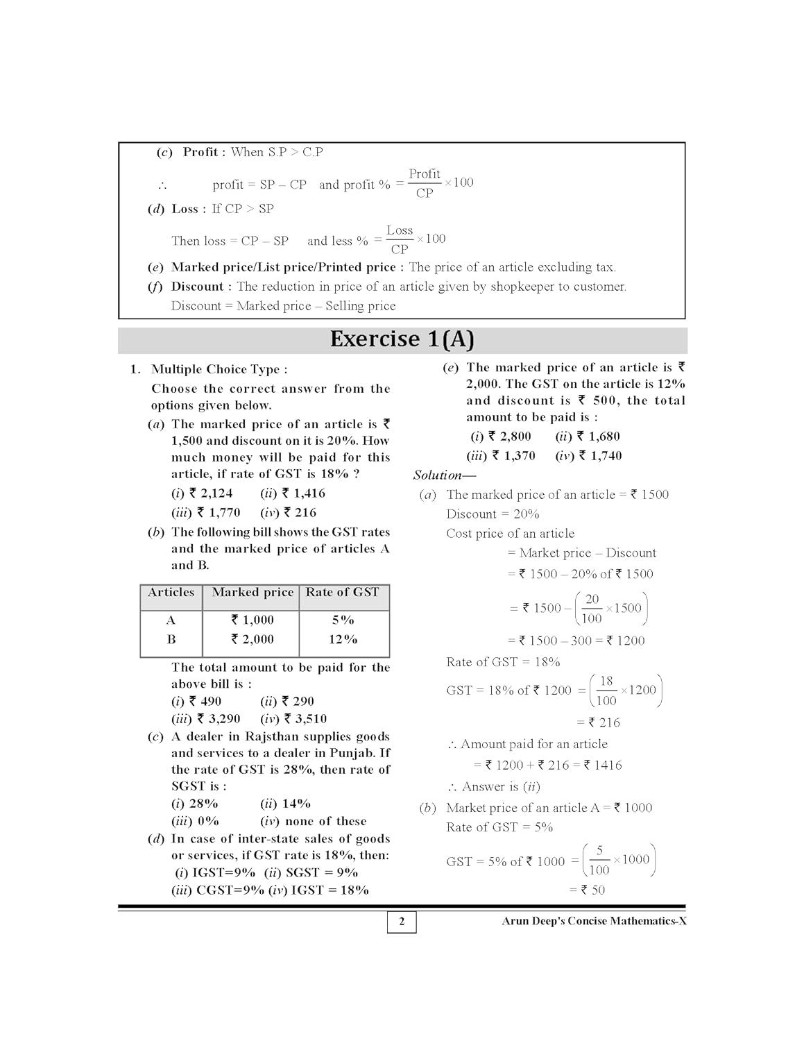 Arundeep's Self Help to ICSE Concise Math For Class 10 - Latest for 2024-25 Session