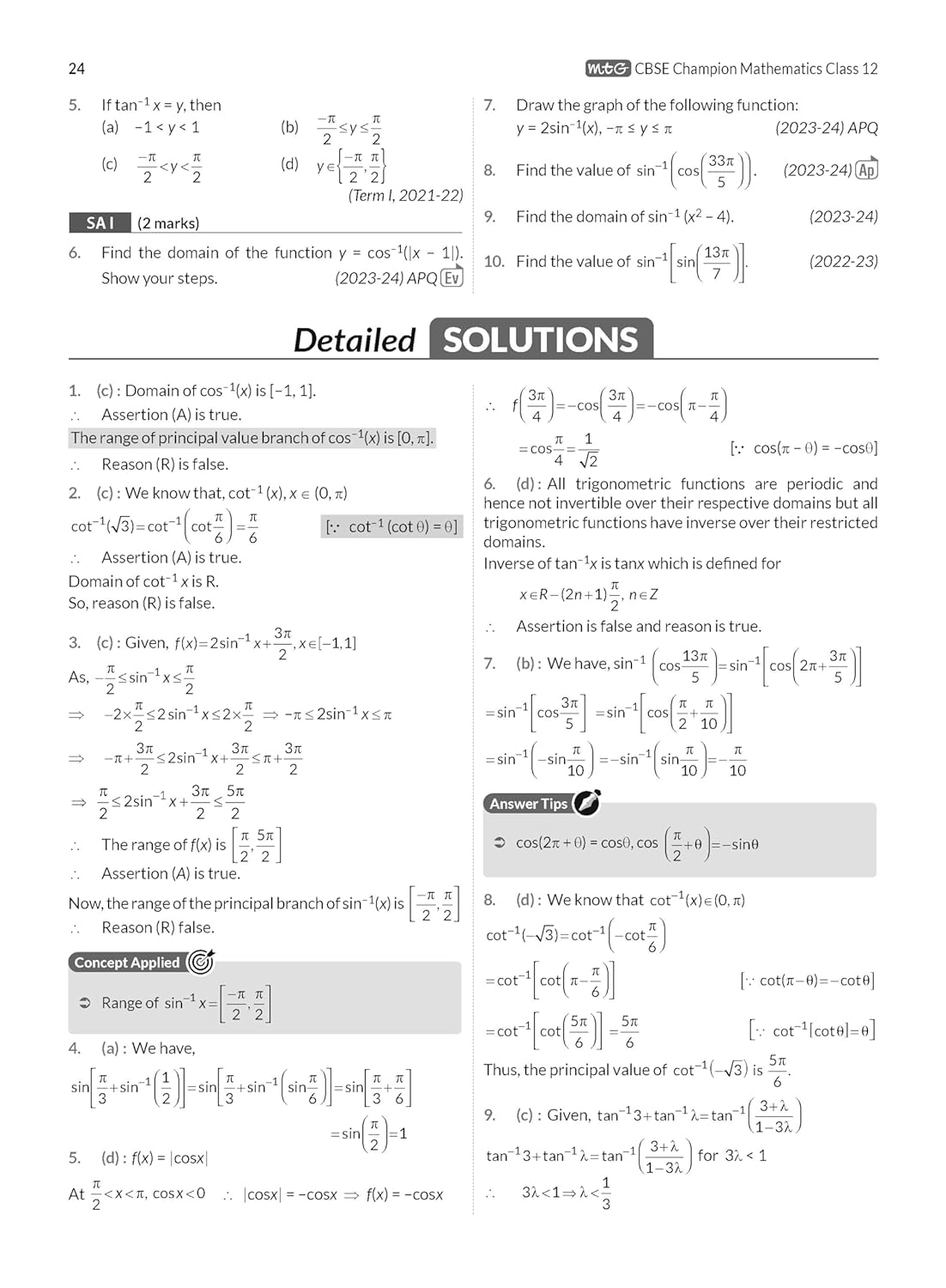 MTG CBSE 10 Years  Chapterwise Topicwise Solved Papers Mathematics For Class 12 - Latest for 2024-25 Session