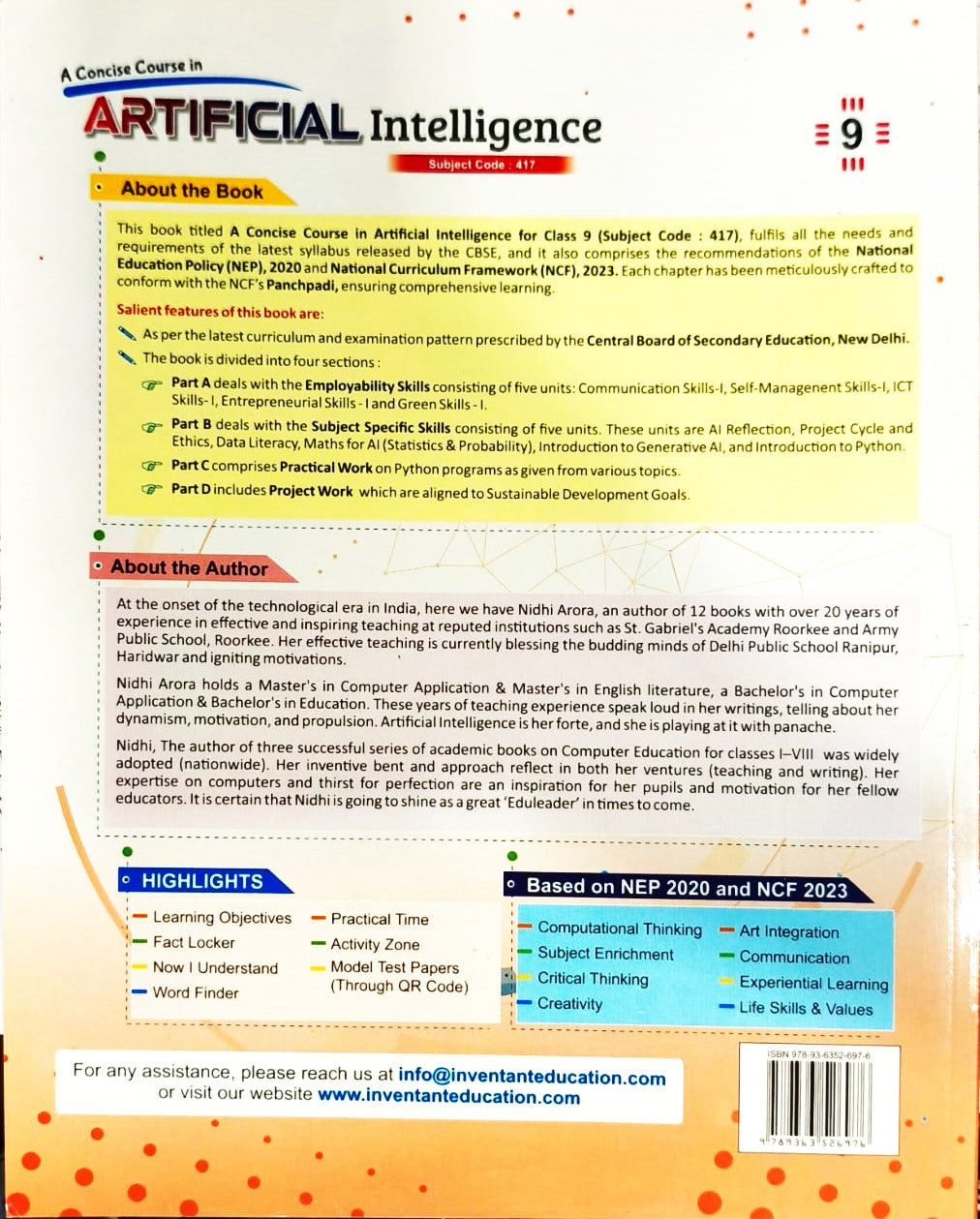 Inventant A Concise Course in Artificial Intelligence for Class 9 (Subject Code - 417) - Latest for 2025-26 Examination