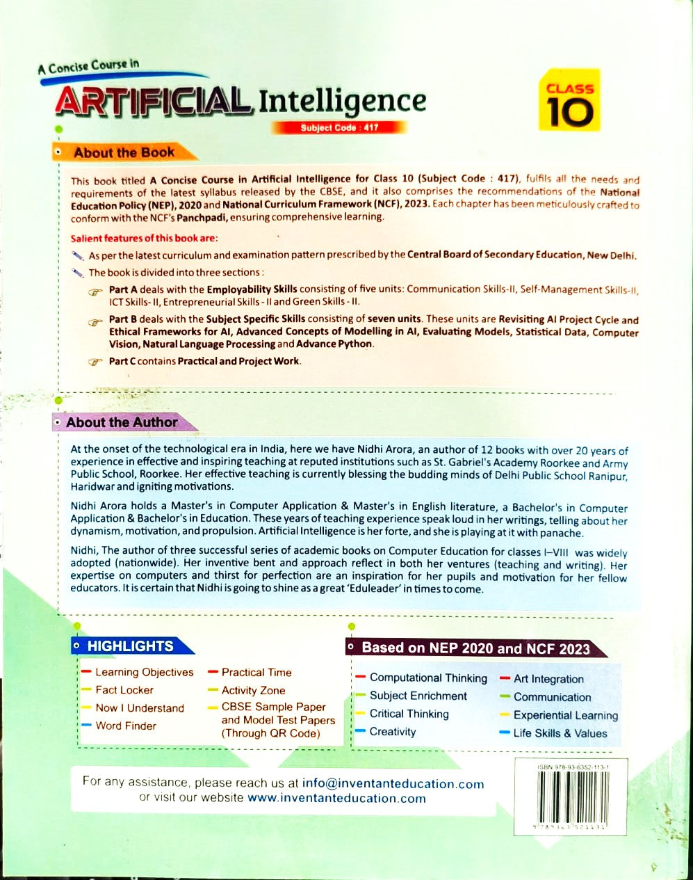 Inventant A Concise Course in Artificial Intelligence for Class 10 (Subject Code - 417) - Latest for 2025-26 Examination