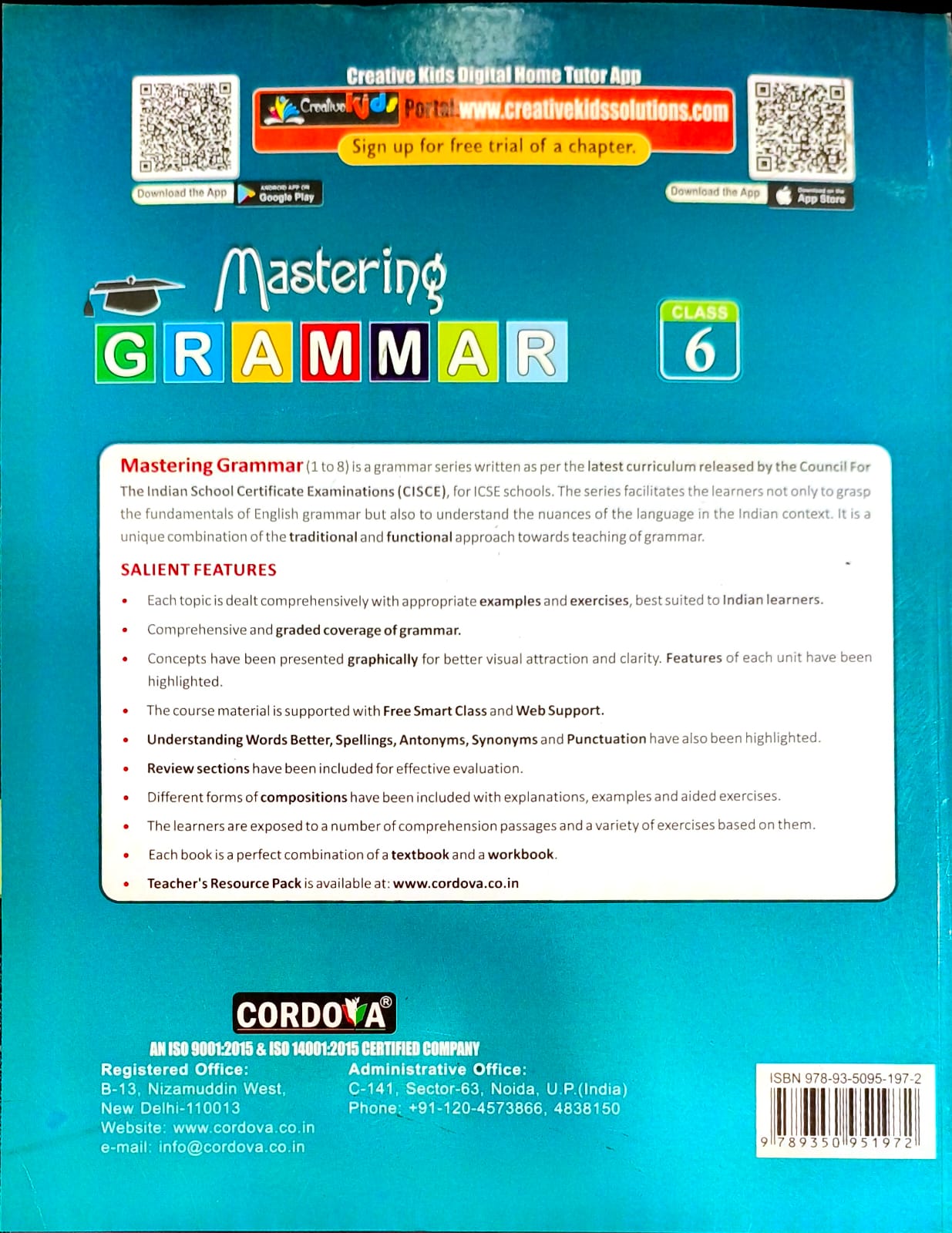 Cordova ICSE Mastering Grammar for Class 6 - Latest for 2026 Session. Paperback