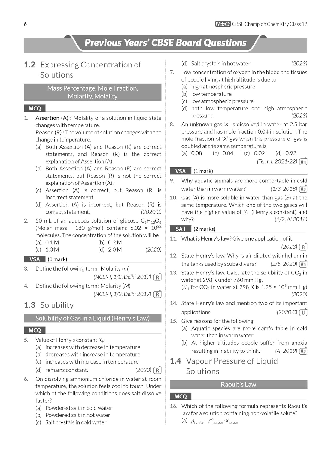 MTG CBSE 10 Years Chapterwise Topicwise Solved Papers Chemistry for Class 12 - Latest for 2024-25 Session