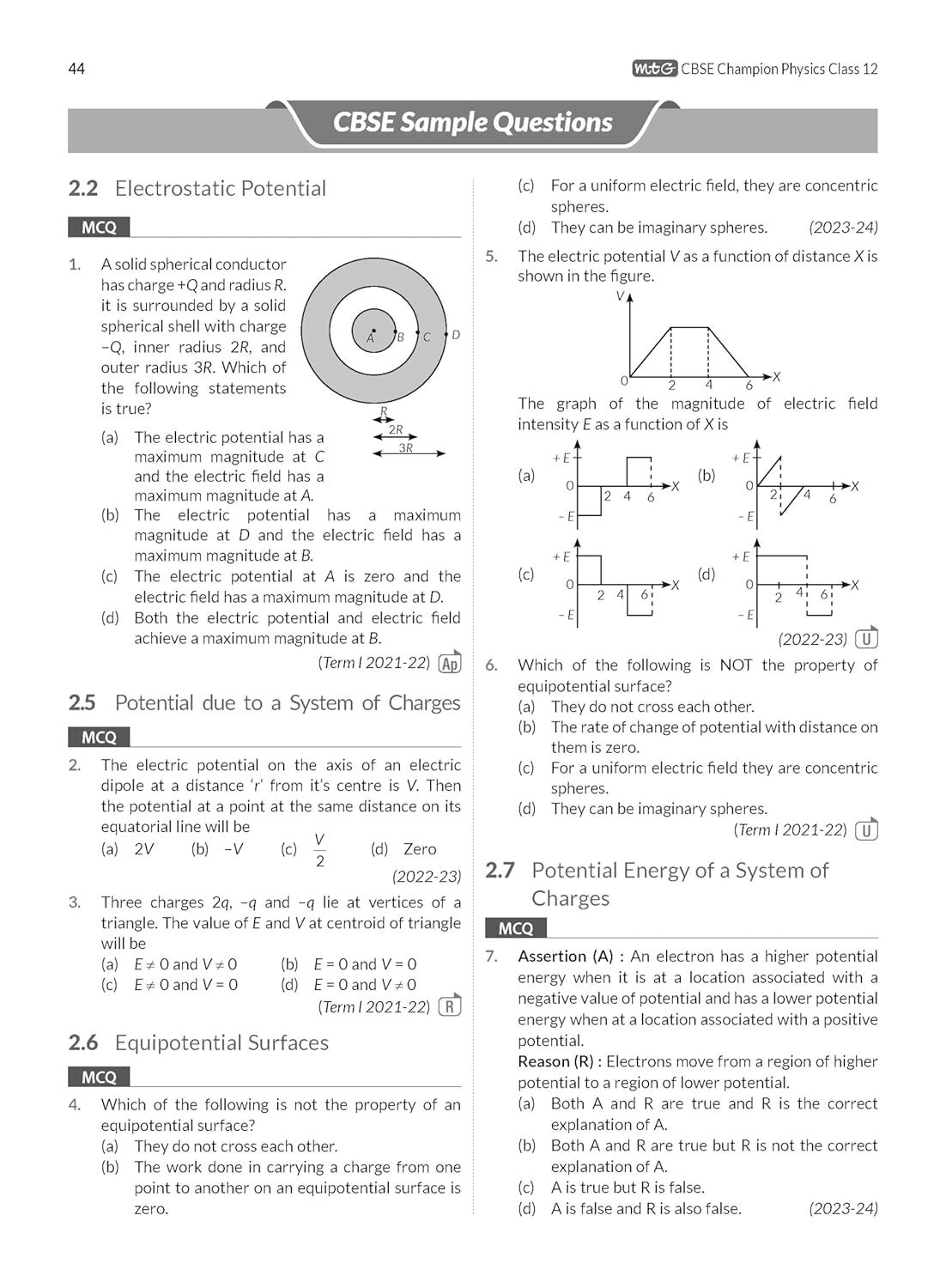 MTG CBSE 10 Years  Chapterwise Topicwise Solved Papers Physics For Class 12 - Latest for 2024-25 Session