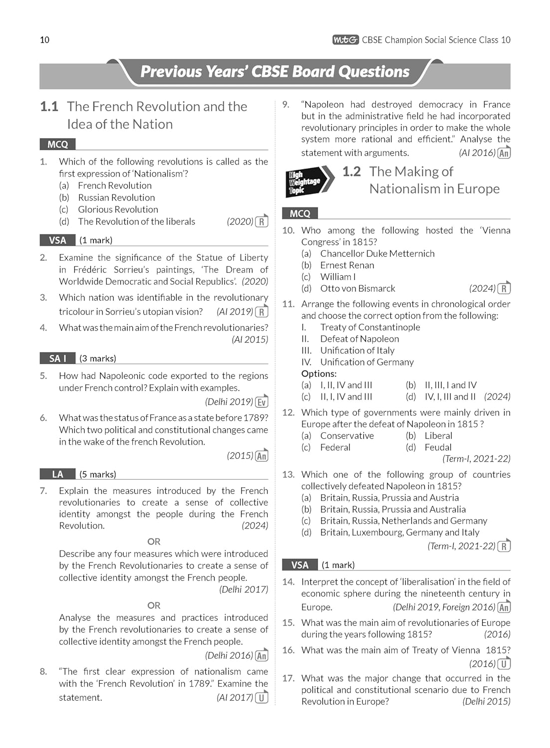 MTG CBSE 10 Year Chapterwise Topicwise Solved Paper Social Science For Class 10 - Latest for 2024-25 Session