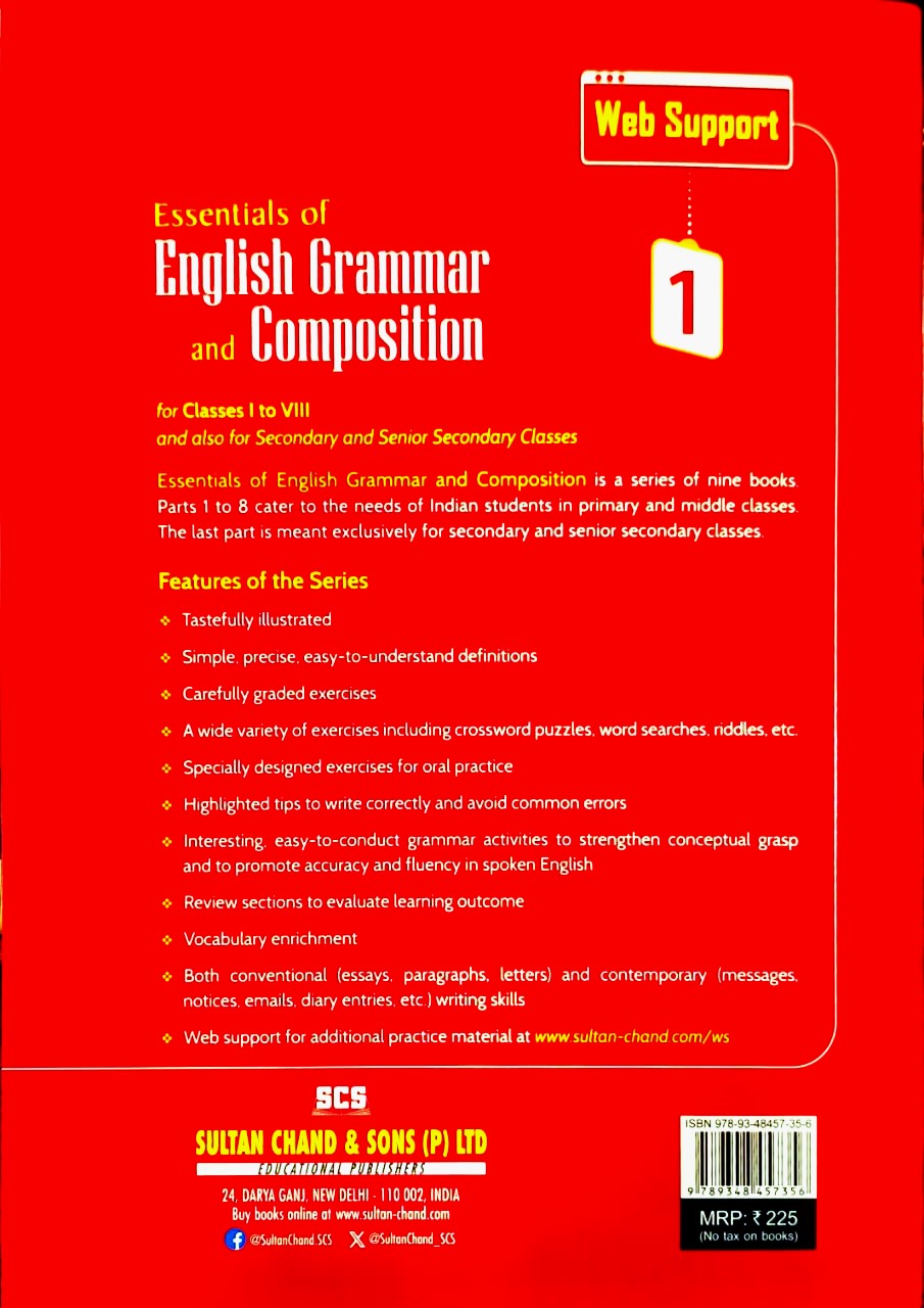 Sultan Chand - Essentials of English Grammar and Composition for Class 1 by Rajendra Pal I Snigdha Budhiraja - Latest for 2026-27 Edition