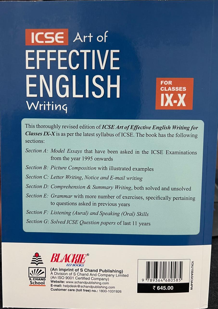 S Chand ICSE Art of Effective English Writing for classes 9-10. Latest according to 2026-2027 Syllabus.