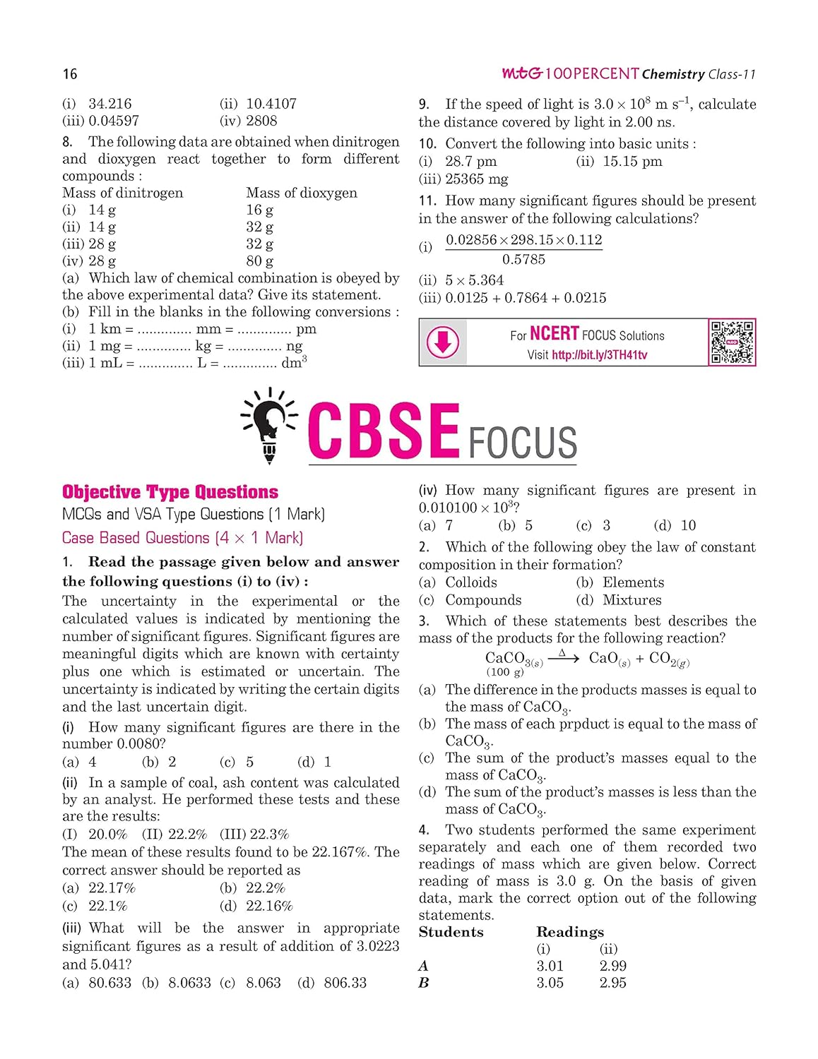 MTG CBSE 100 Percent Chemistry For Class 11 - Latest for 2024-25 Session