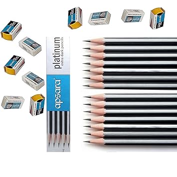 Apsara Platinum Extra Dark Penil Pack of 50 Pencil 5 Sharpner 5 Eraser