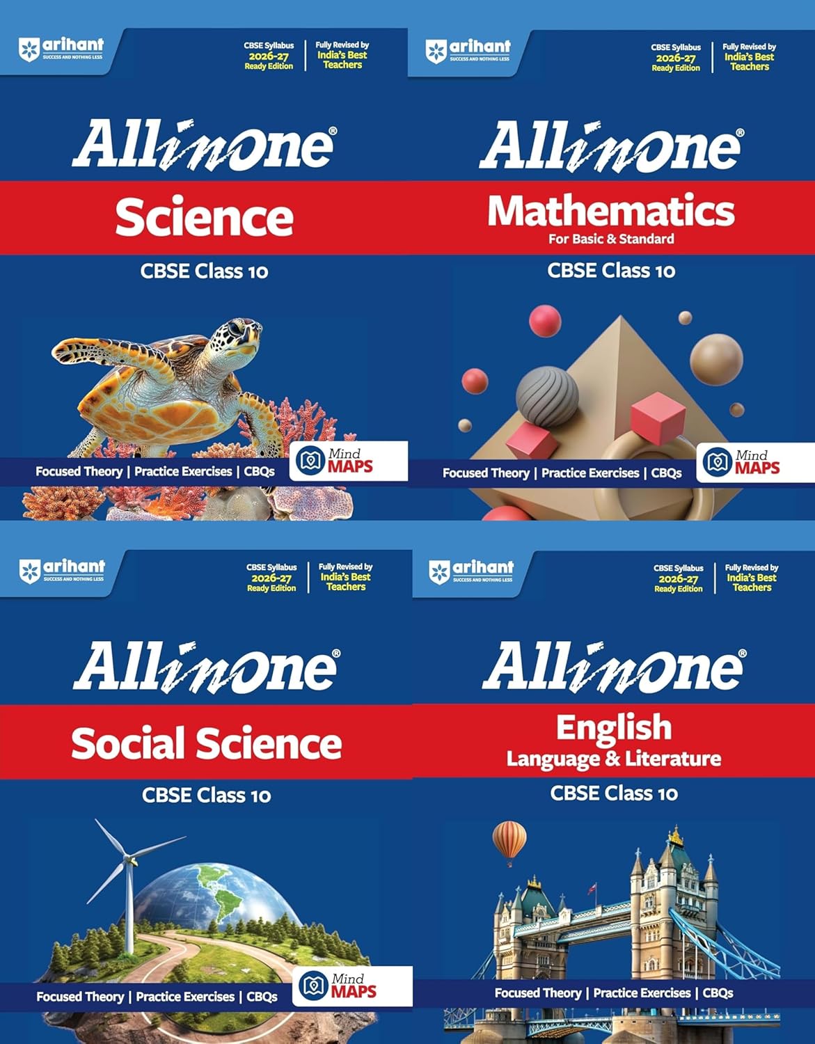 Arihant All in One CBSE Science, Mathematics, Social Science, English Language & Literature (Set of 4 Books) For Class 10 - Latest for 2026-27 Examination