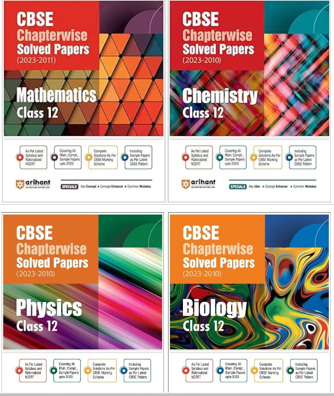 Arihant CBSE Chapterwise Solved Papers 2023-2010 Physics, Chemistry, Biology  & CBSE Chapterwise Solved Papers 2023-2011 Mathematics Class 12th - Paperback for 2024-25