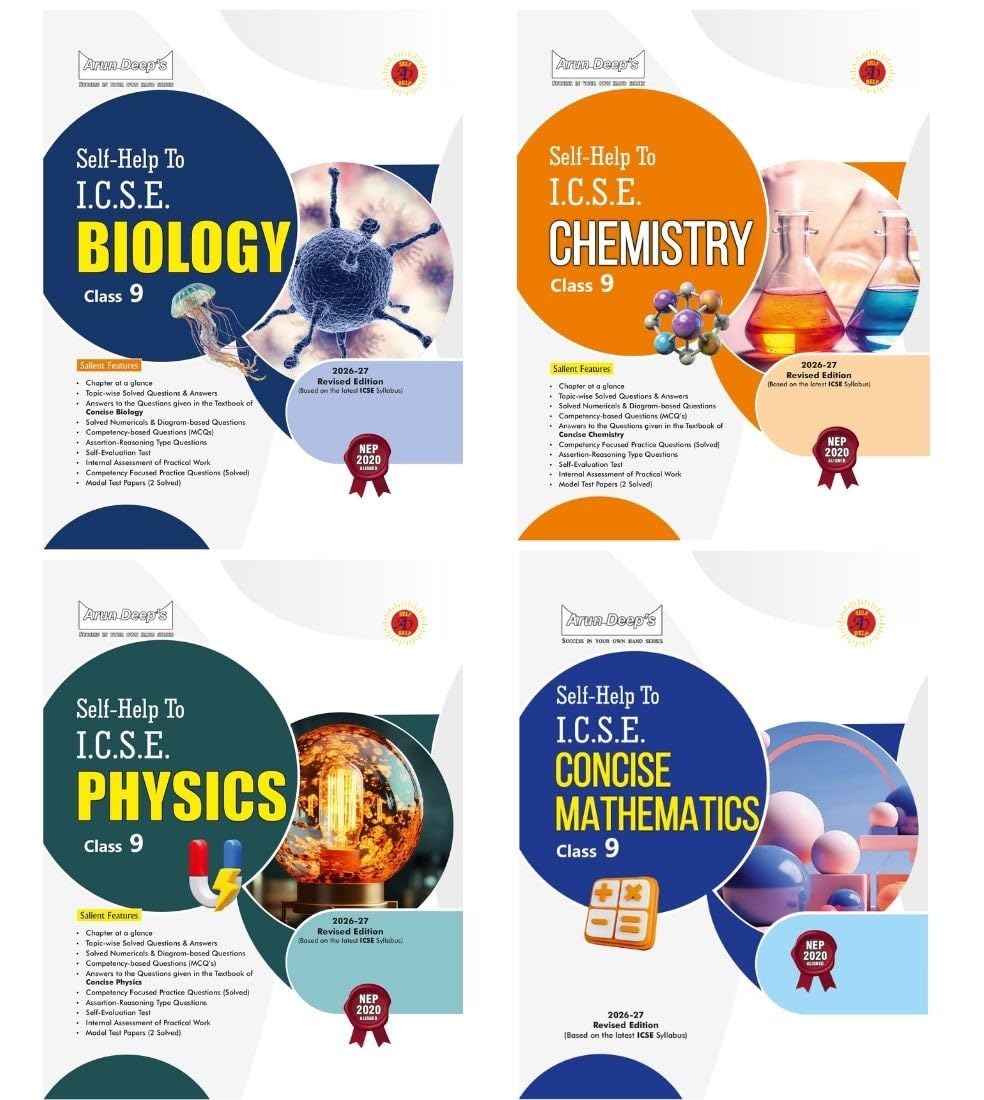 Arun Deep's Self-Help to ICSE Concise Biology, Concise Chemistry, Concise Mathematics & Concise Physics for Class 9 (Revised Edition) - Set of 4 Books - Latest for 2026-27 Examination - Paperback