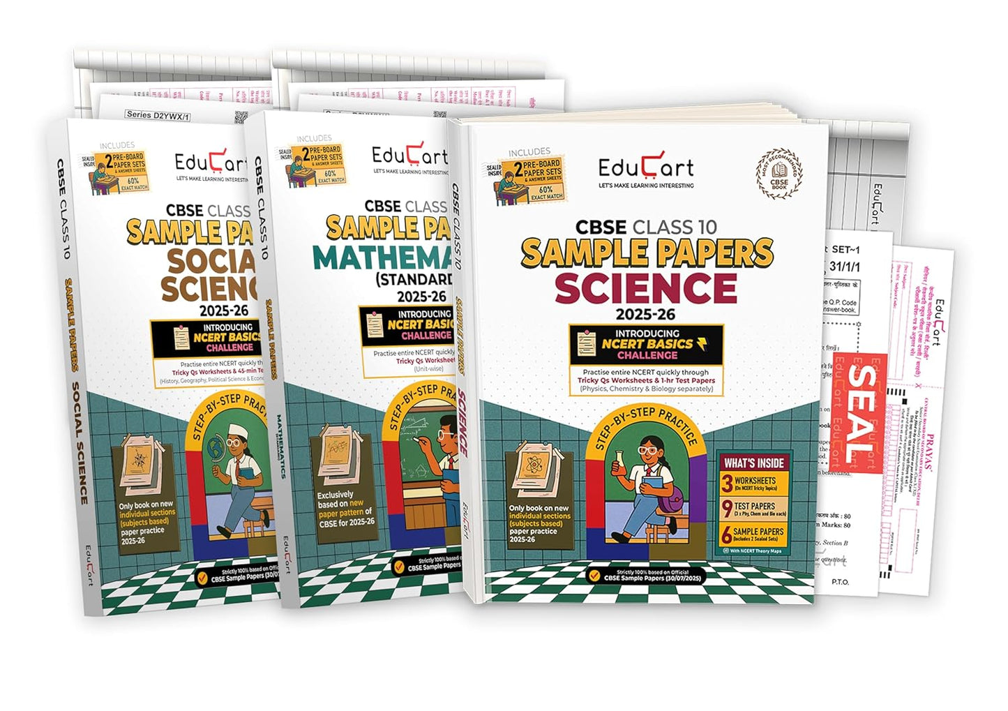 Educart CBSE Sample Paper Mathematics Standard, Science and Social Science for Class 10 (Set of 3 Books) - Latest for 2025-2026 Session (Introducing exclusive step-by-step new practice concept on 2026 pattern)
