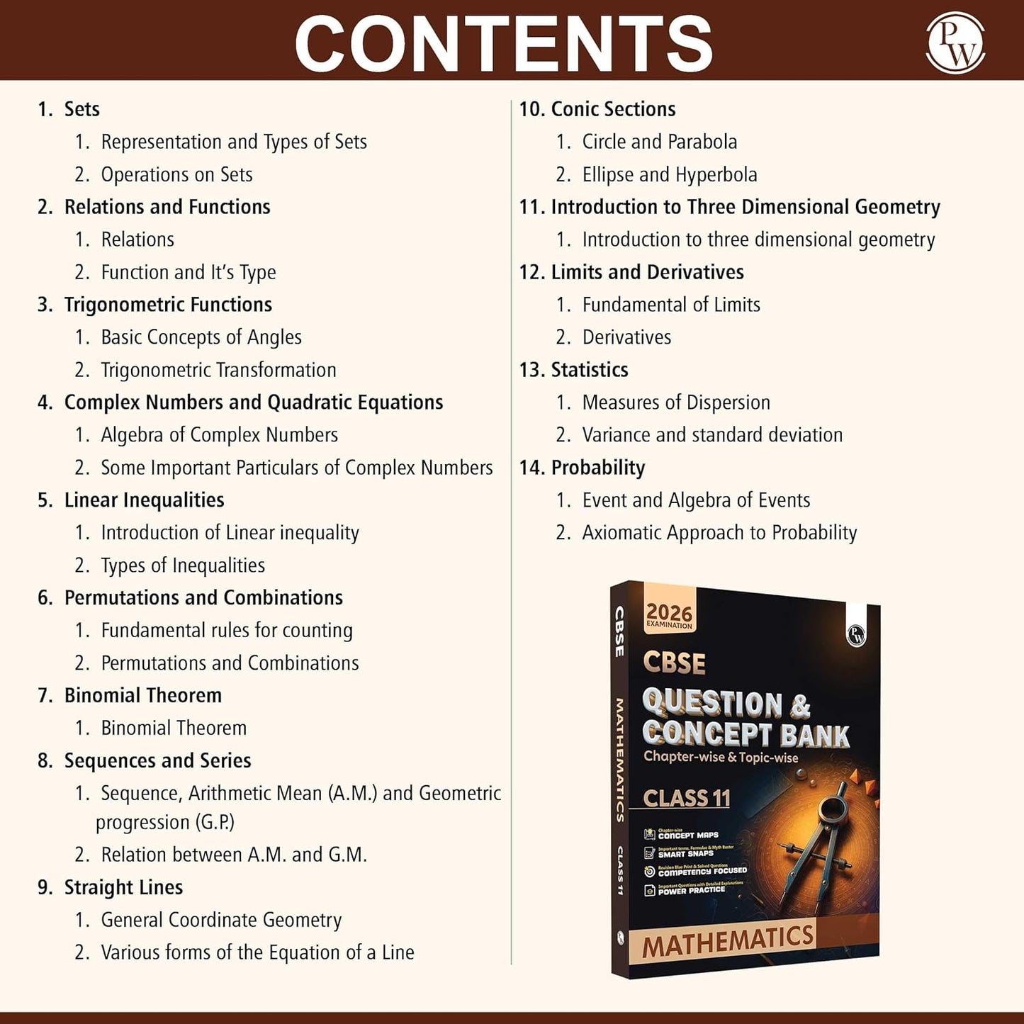 Physics Wallah (PW) CBSE Question & Concept Bank (QCB) Mathematics for Class 11 - Chapter-wise and Topic-wise Solved Questions with Competency Based Question - for 2026 Examination