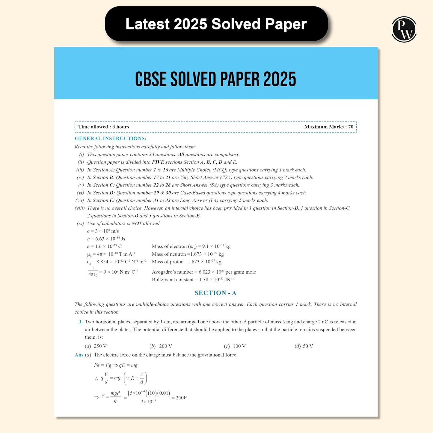 Physics Wallah (PW) CBSE Question & Concept Bank Physics Class 12 - Latest For 2026 Examination