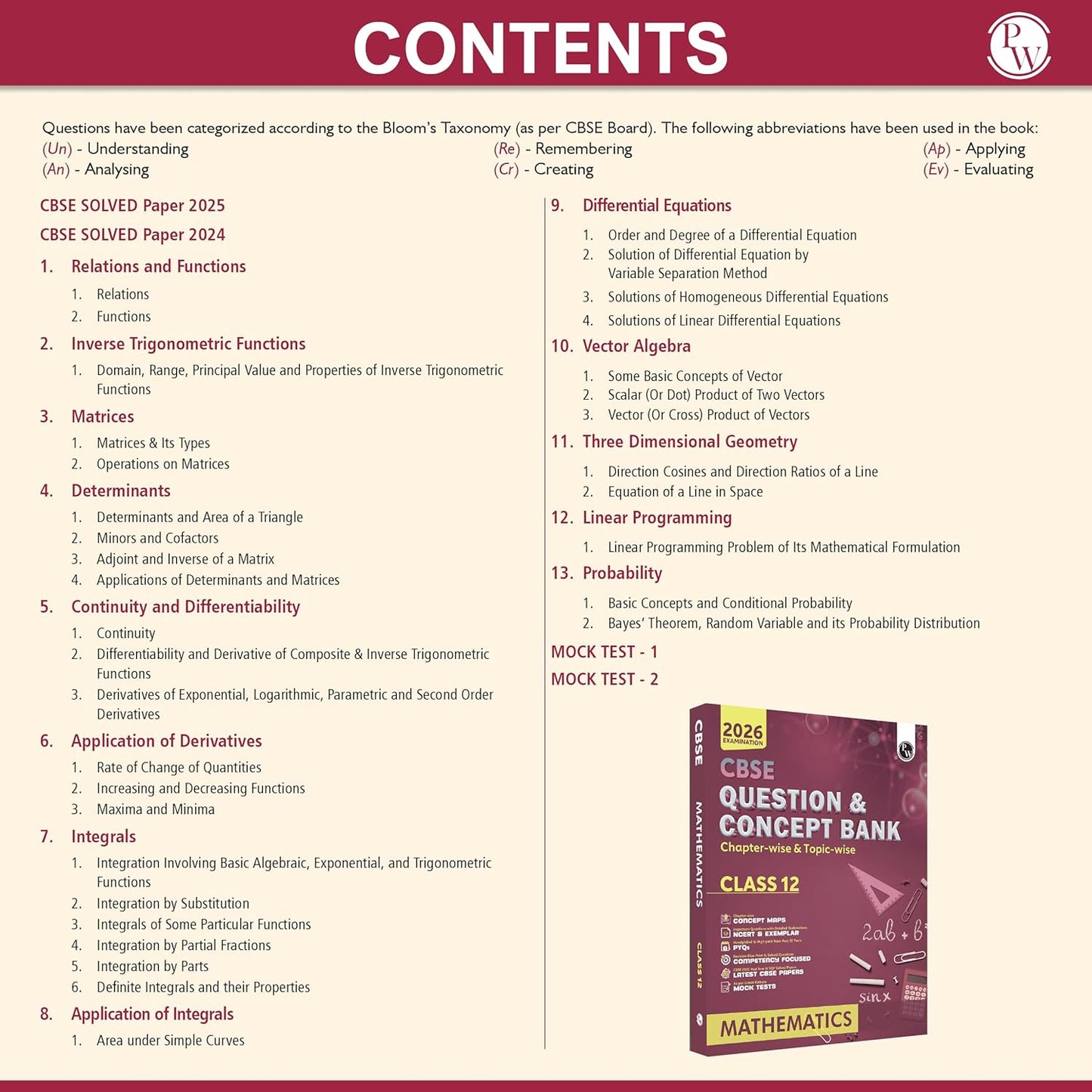 Physics Wallah (PW) CBSE Question & Concept Bank Mathematics Class 12 - Latest For 2026 Examination