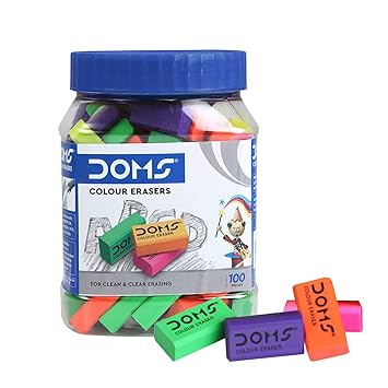 DOMS Non-Toxic Dust Free Coloured Erasers Jar Pack Set (Pack of 100)