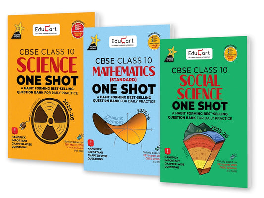 Educart One Shot Question Bank Mathematics (Standard), Science & Social Science for Class 10 - Set of 3 Books - Latest for 2025-2026 Session. Best Prices!!