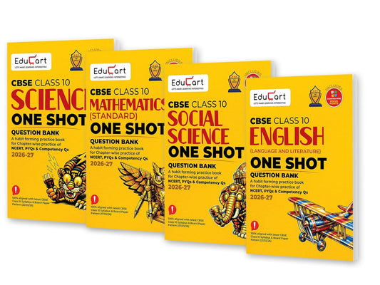 Educart One Shot Question Bank English (Language and Literature), Mathematics (Standard), Science & Social Science for Class 10 - Set of 4 Books - Latest for 2026 Session. Best Prices!!