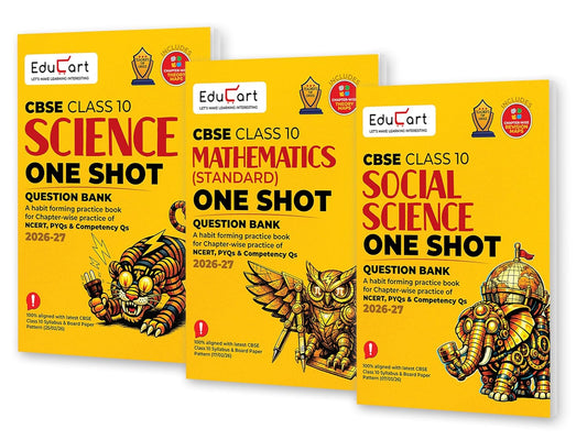 Educart One Shot Question Bank Mathematics (Standard), Science & Social Science for Class 10 - Set of 3 Books - Latest for 2026 Session. Best Prices!!