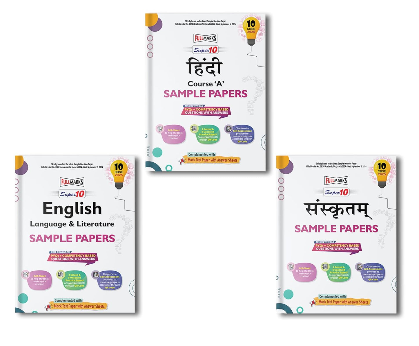 Full Marks CBSE Super 10 Sample Question Papers English Language & Literature, Sanskrit & Hindi (A) for Class 10 -Set of 3 Books - Latest for 2025 Session - Paperback (EXCLUSIVE DISCOUNT!)