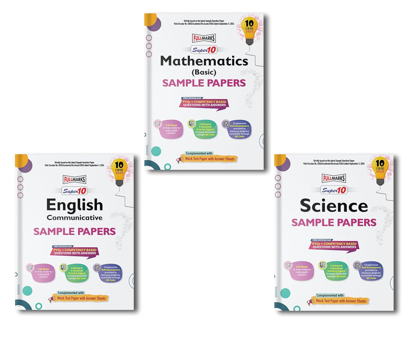 Full Marks CBSE Super 10 Sample Question Papers Mathematics Basic, Science & English Communicative for Class 10 -Set of 3 Books - Latest for 2025 Session - Paperback (EXCLUSIVE DISCOUNT!)