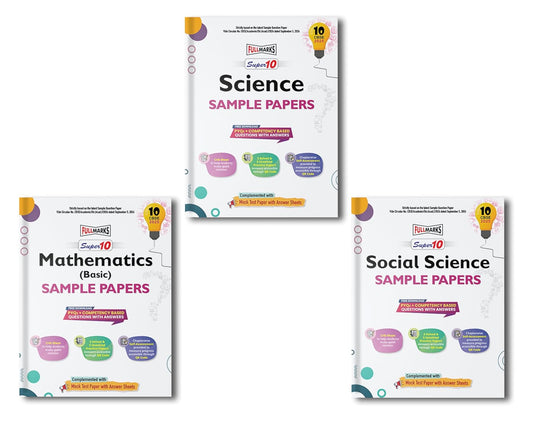 Full Marks CBSE Super 10 Sample Question Papers Mathematics Basic, Science & Social Science for Class 10 -Set of 3 Books - Latest for 2025 Session - Paperback (EXCLUSIVE DISCOUNT!)