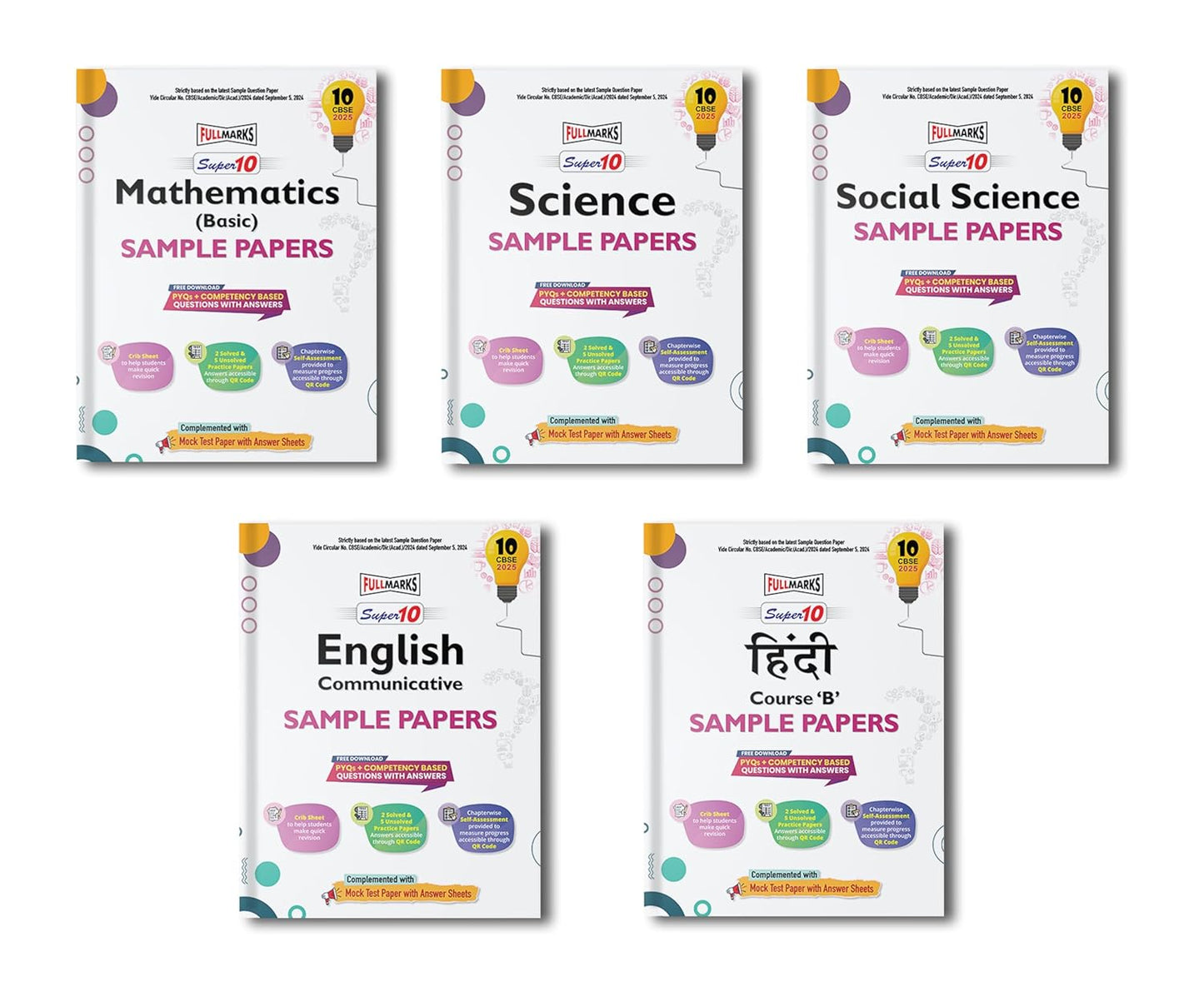 Full Marks CBSE Super 10 Sample Question Papers Mathematics Basic, Science, Social Science, English Communicative & Hindi (B) for Class 10 -Set of 5 Books - Latest for 2025 Session - Paperback (EXCLUSIVE DISCOUNT!)