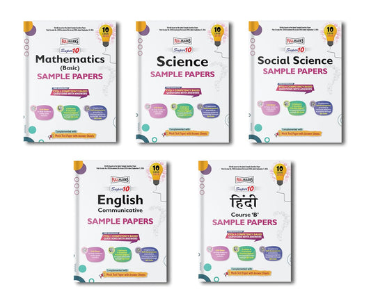 Full Marks CBSE Super 10 Sample Question Papers Mathematics Basic, Science, Social Science, English Communicative & Hindi (B) for Class 10 -Set of 5 Books - Latest for 2025 Session - Paperback (EXCLUSIVE DISCOUNT!)