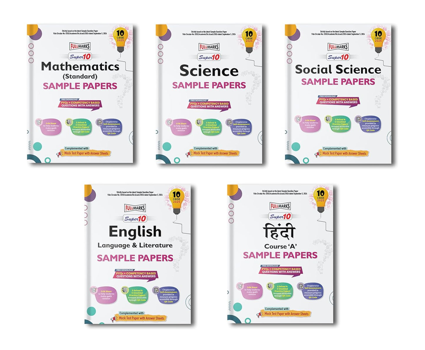 Full Marks CBSE Super 10 Sample Question Papers Mathematics Standard, Science, Social Science, English & Hindi (A) for Class 10 -Set of 5 Books - Latest for 2025 Session - Paperback (EXCLUSIVE DISCOUNT!)