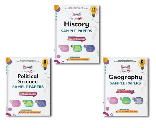 Full Marks CBSE Super 10 Sample Question Papers Geography, Political Science & History for Class 12 - Set of 3 Books - Latest for 2025 Session - Paperback (EXCLUSIVE DISCOUNT!)