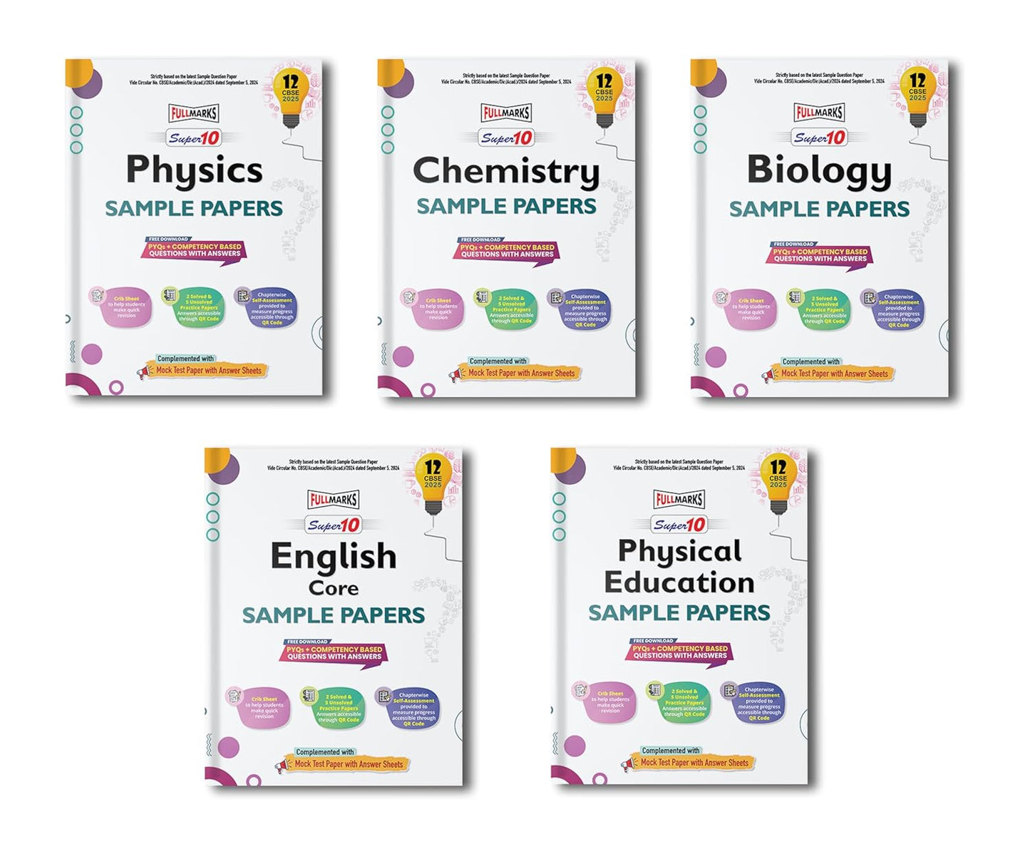 Full Marks CBSE Super 10 Sample Question Papers Physics, Chemistry, Biology, English & Physical Education for Class 12 - Set of 5 Books - Latest for 2025 Session - Paperback (EXCLUSIVE DISCOUNT!)