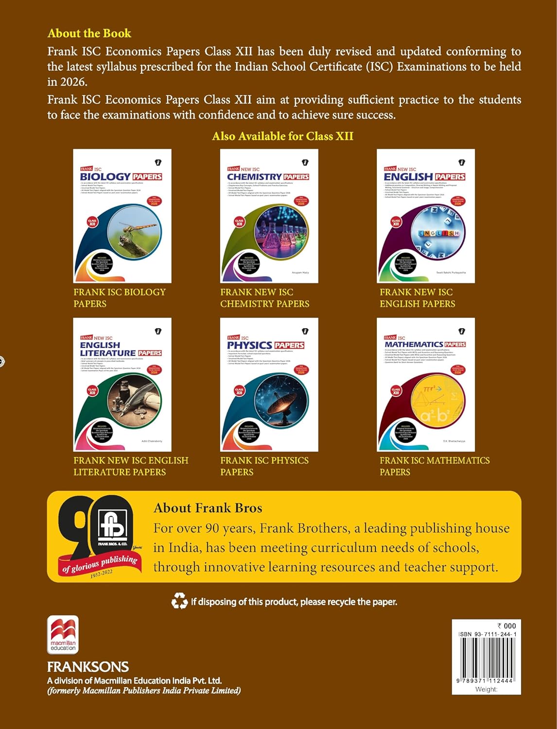 Frank New ISC Economics Papers for Class 12 - Latest for 2026 Examination. Paperback