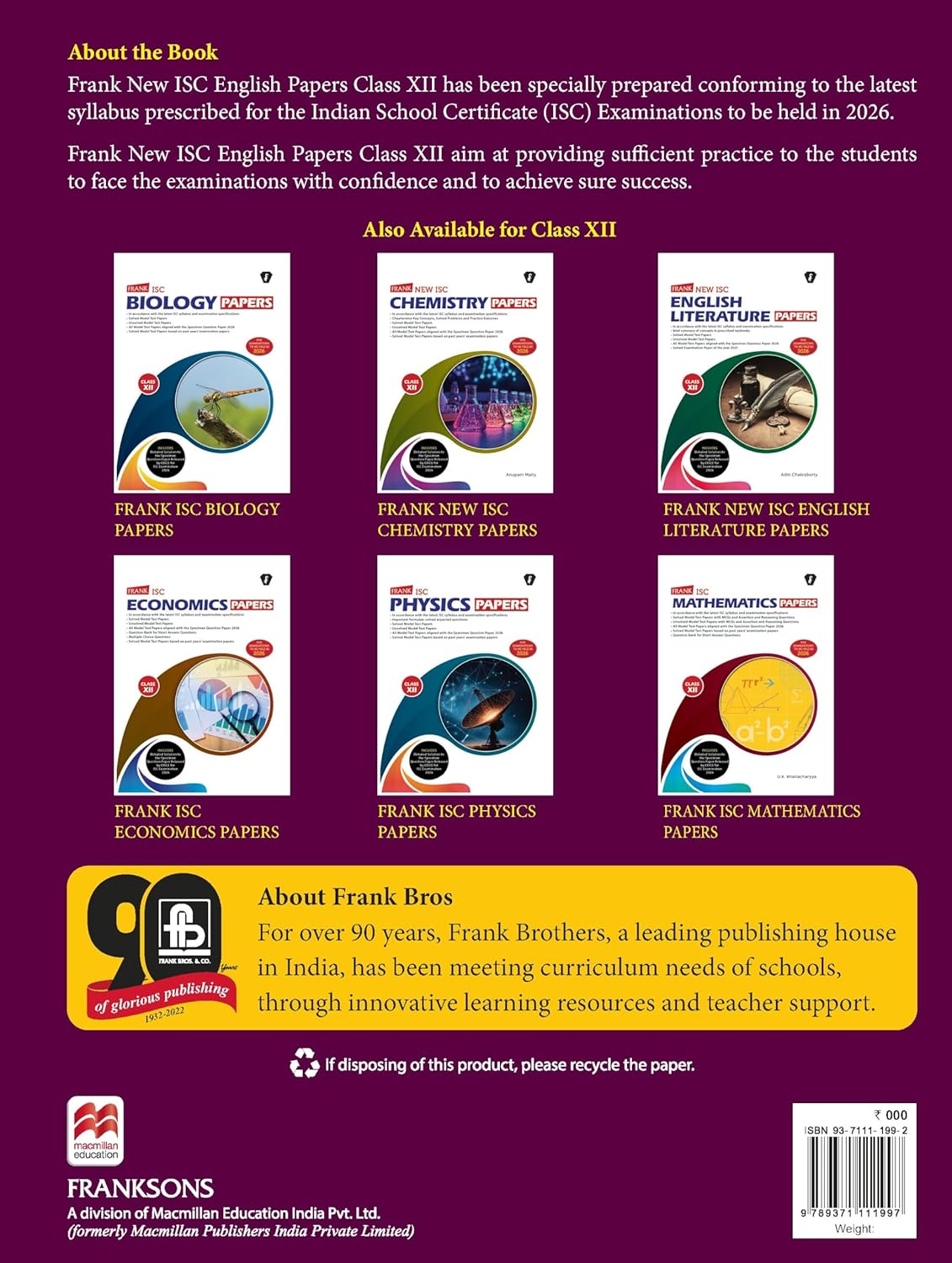Frank New ISC English Papers for Class 12 - Latest for 2026 Examination. Paperback
