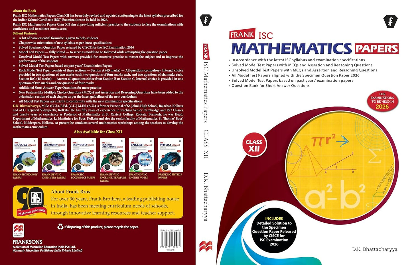 Frank New ISC Mathematics Papers for Class 12 - Latest for 2026 Examination. Paperback