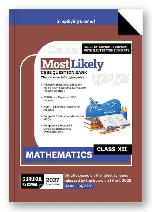Gurukul by Oswal CBSE Mathematics Most Likely Question Bank for Class 12 - Latest for 2027 Examination