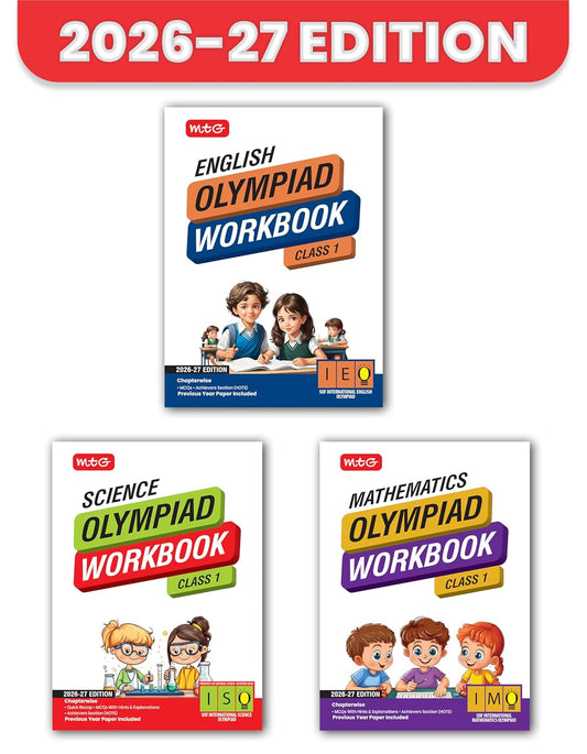 MTG Olympiad IEO-IMO-NSO (English, Mathematics & Science) Workbook For Class 1  _ Set of 3 Books - Latest for 2026 Session