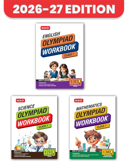 MTG Olympiad IEO-IMO-NSO (English, Mathematics & Science) Workbook For Class 7 _ Set of 3 Books - Latest for 2026 Session