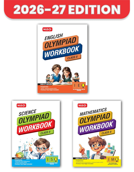 MTG Olympiad IEO-IMO-NSO (English, Mathematics & Science) Workbook For Class 8 _ Set of 3 Books - Latest for 2026 Session