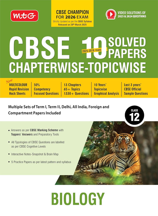 MTG CBSE 10 Years (2025-2016) Chapterwise Topicwise Solved Papers Class 12 Biology - CBSE Champion For 2026 Exam