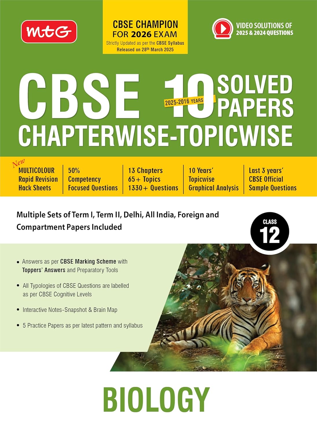 MTG CBSE 10 Years (2025-2016) Chapterwise Topicwise Solved Papers Class 12 Biology, Physics & Chemistry - Set of 3 Books - CBSE Champion For 2026 Exam