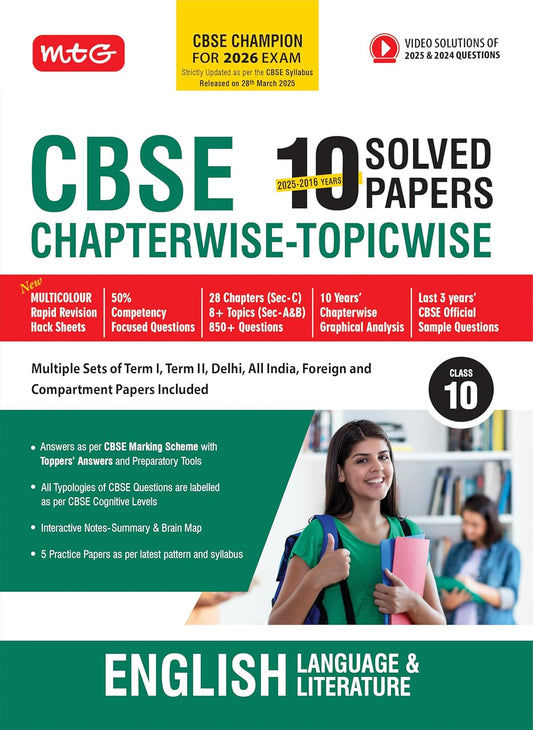 MTG CBSE 10 Years (2025-2016) Chapterwise Topicwise Solved Papers Class 10 English Language &amp; Literature - CBSE Champion For 2026 Exam